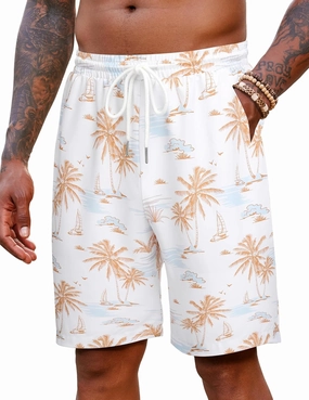 COOFANDY Men's Hawaiian Beach Shorts Elastic Waist Drawstring Lightweight Summer Casual Shorts with Pocket