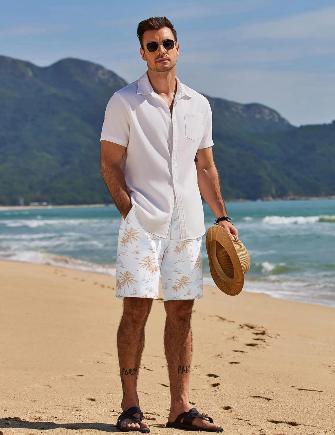 COOFANDY Men's Hawaiian Beach Shorts Elastic Waist Drawstring Lightweight Summer Casual Shorts with Pocket