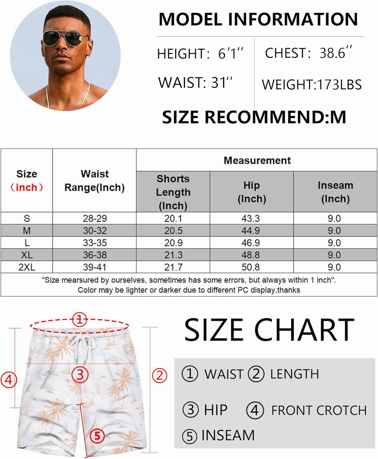 COOFANDY Men's Hawaiian Beach Shorts Elastic Waist Drawstring Lightweight Summer Casual Shorts with Pocket