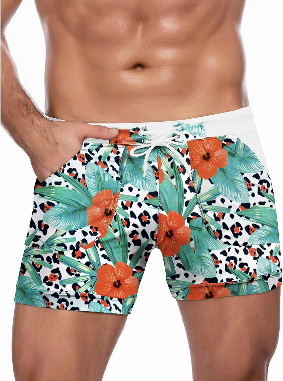COOFANDY Men's Swimsuit Camo Quick Dry Mens Swimming Shorts Trunks with Pockets