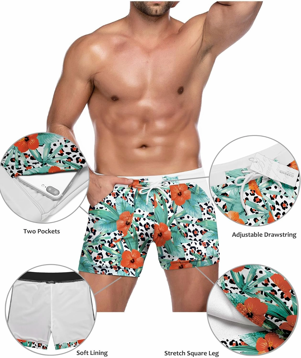 COOFANDY Men's Swimsuit Camo Quick Dry Mens Swimming Shorts Trunks with Pockets