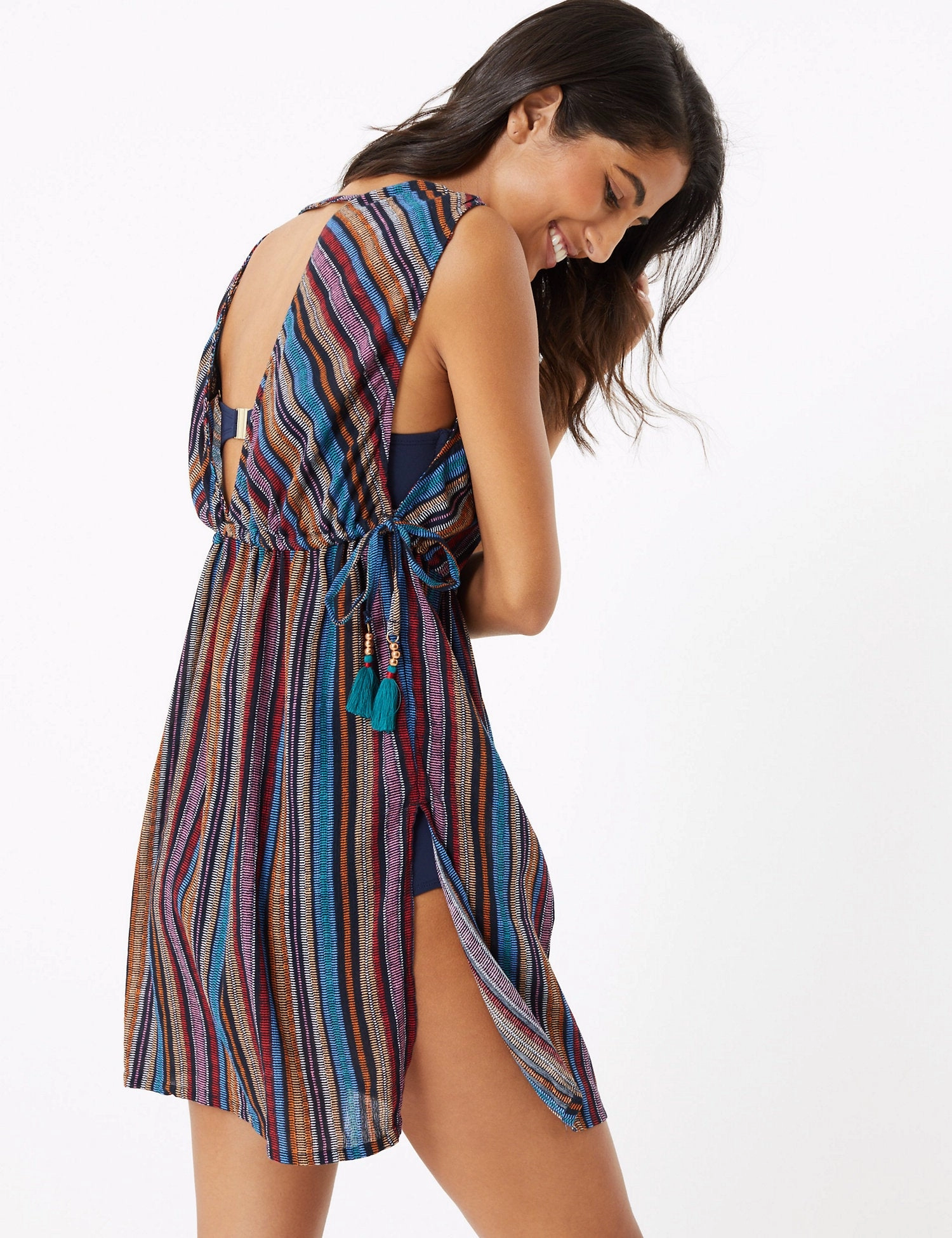 Cotton Striped Mini Beach Dress