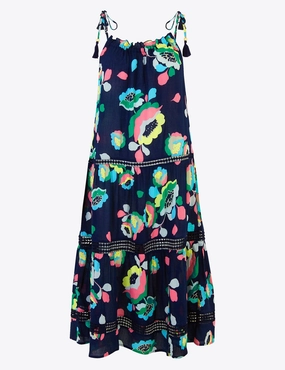 Cotton Woven Floral Tassel Beach Dress