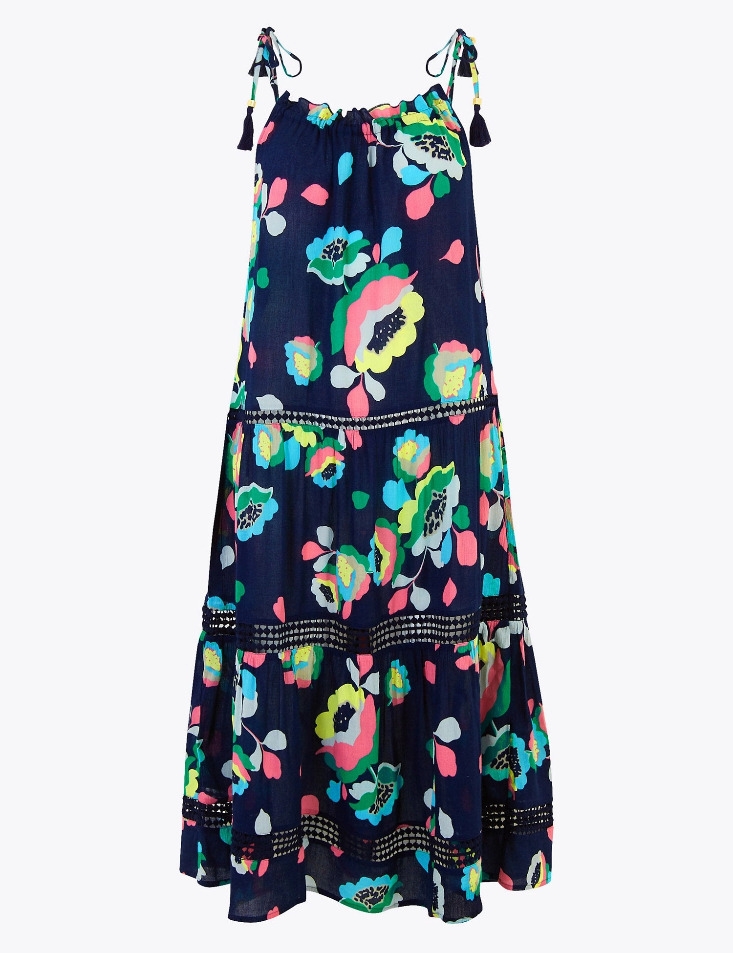 Cotton Woven Floral Tassel Beach Dress