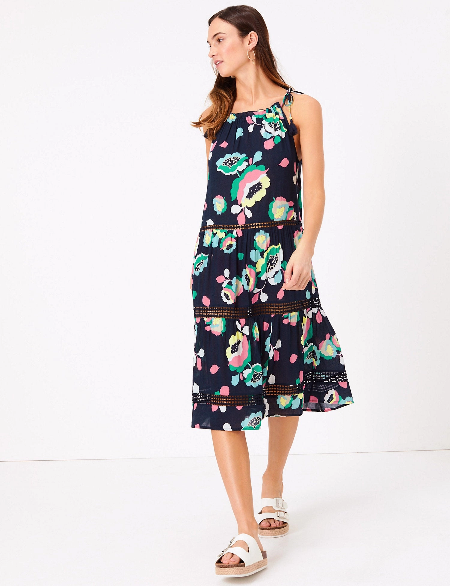 Cotton Woven Floral Tassel Beach Dress
