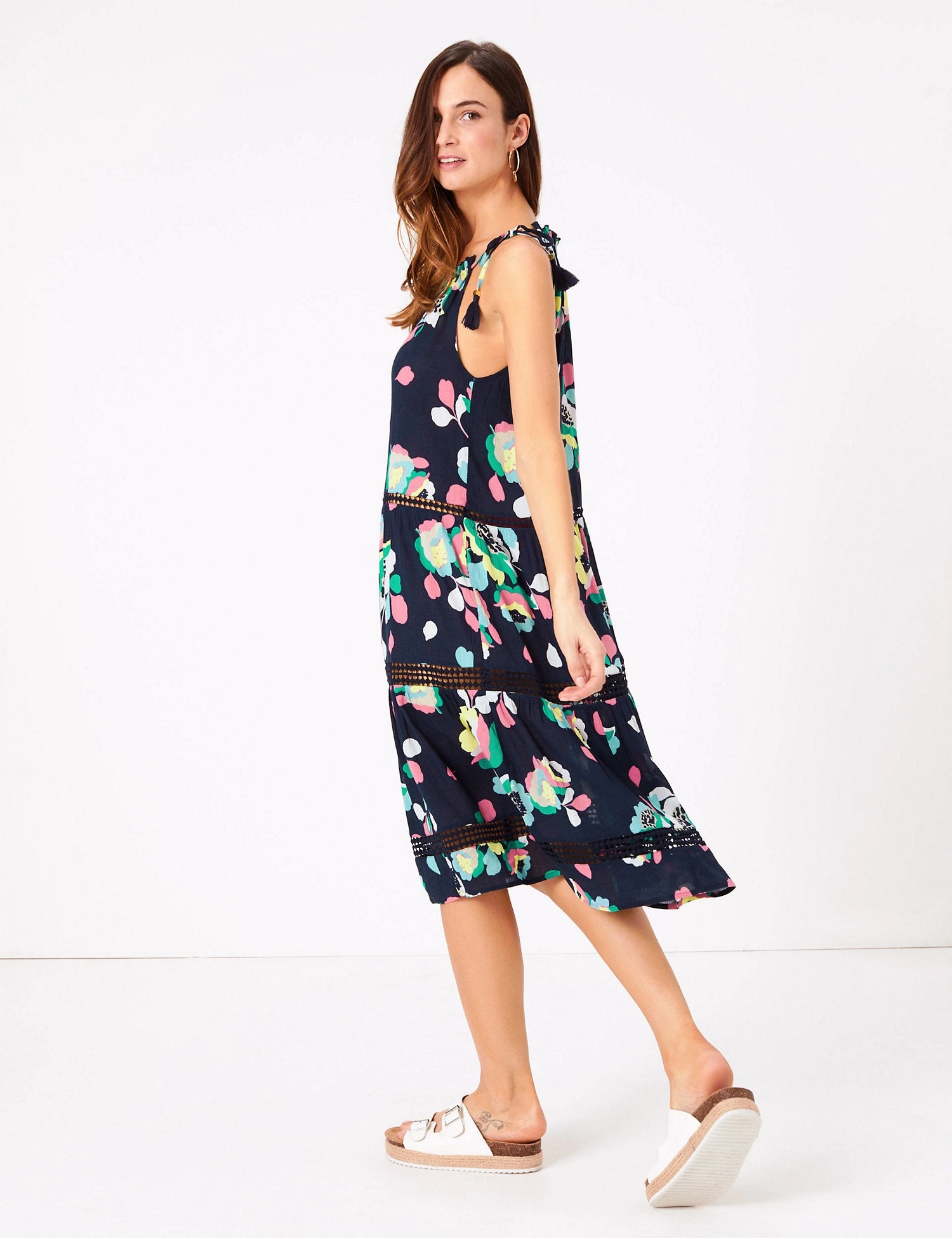 Cotton Woven Floral Tassel Beach Dress