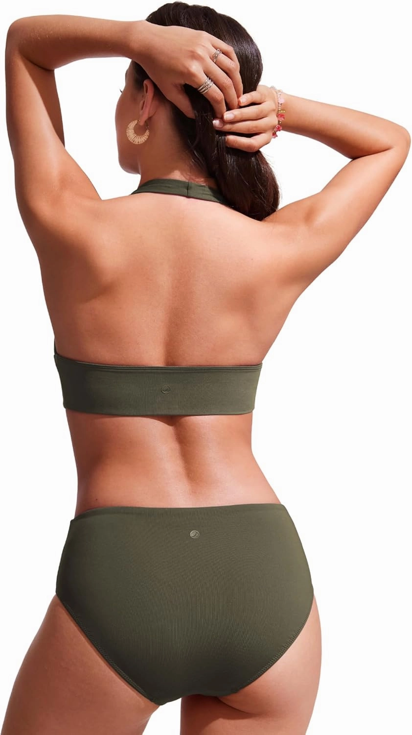 CRZ YOGA Womens Halter Bikini Tops V Neck Swim Bathing Suit Sexy Backless Swimsuit Padded
