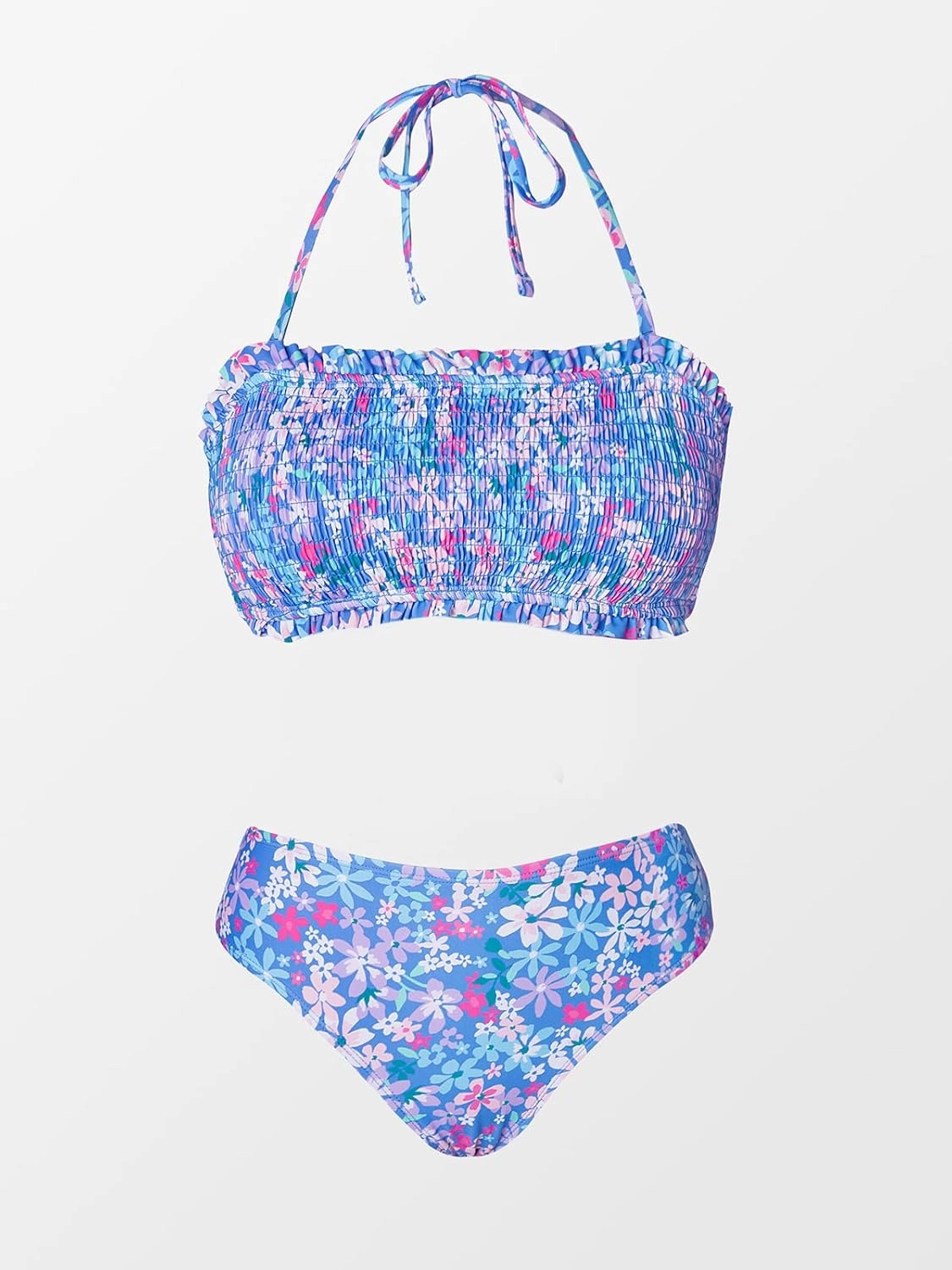 CUPSHE Bikini Set for Women Two Piece Swimsuit Bandeau Top Back Tie Mid Waisted Bottom with Removable Shoulder Straps