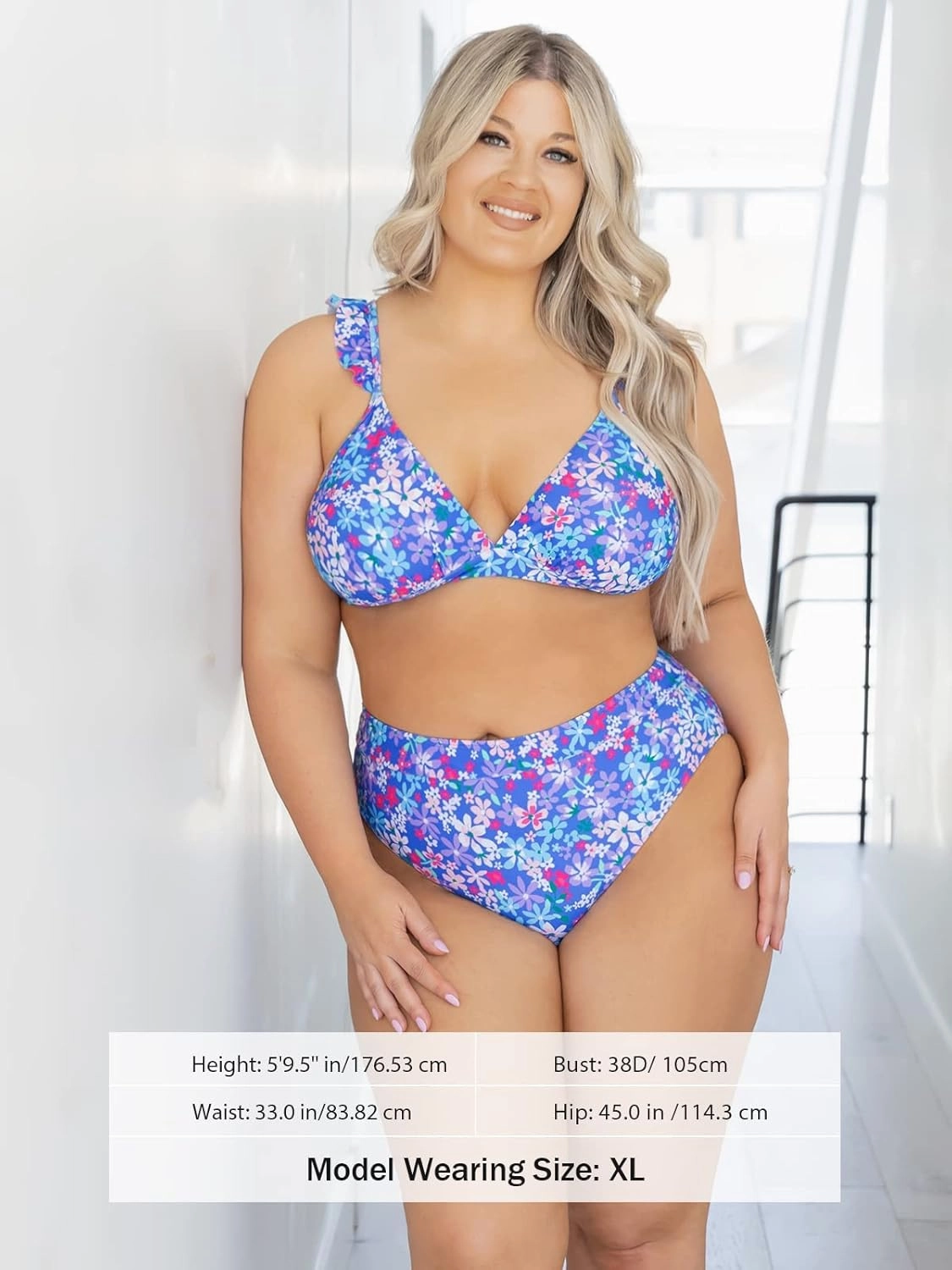 CUPSHE Women Bikini Sets 2 Piece Swimsuit High Waisted Bottom Floral Print Ruffle V Neck Bathing Suits