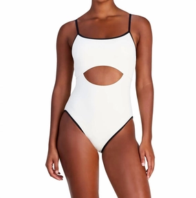 Cut Out One Piece Swimsuit In Contrast Solids
