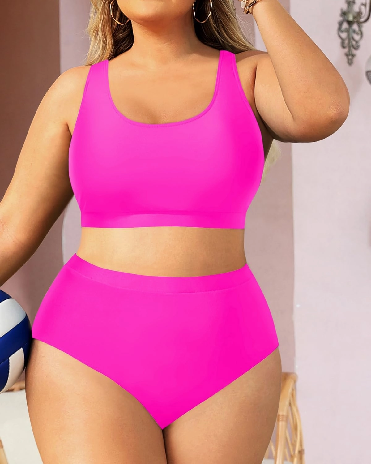 Daci Plus Size Two Piece Swimsuit High Waisted Bikini Set Sport Scoop Neck Swimsuit Full Coverage Bathing Suit