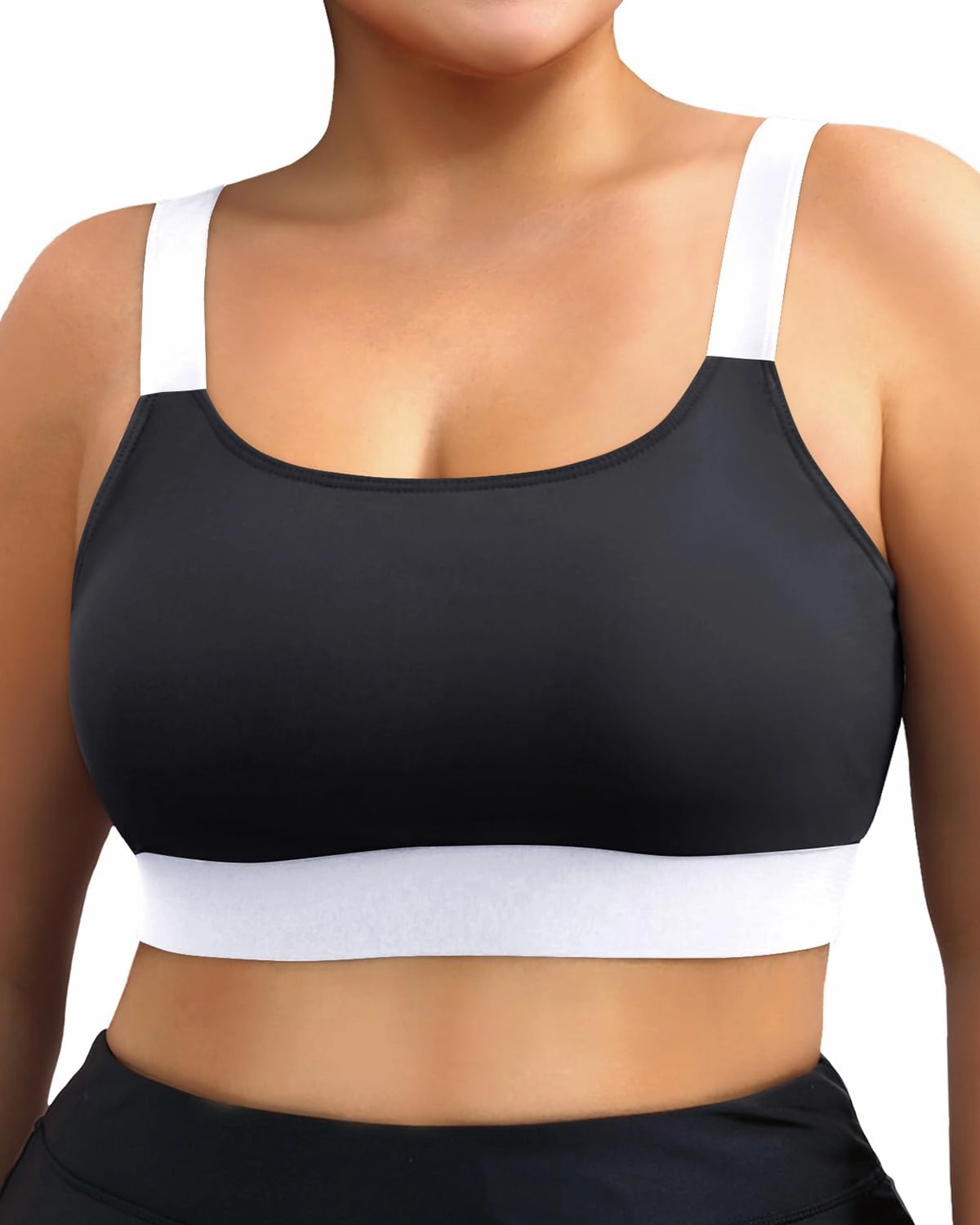 Daci Women Plus Size Sports Bra Bikini Top Only Push Up Scoop Neck Swim Top Full Coverage Bathing Suit for Large Bust