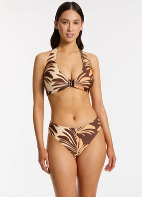 Dahlia Palm Halter Bikini Top - Chocolate
