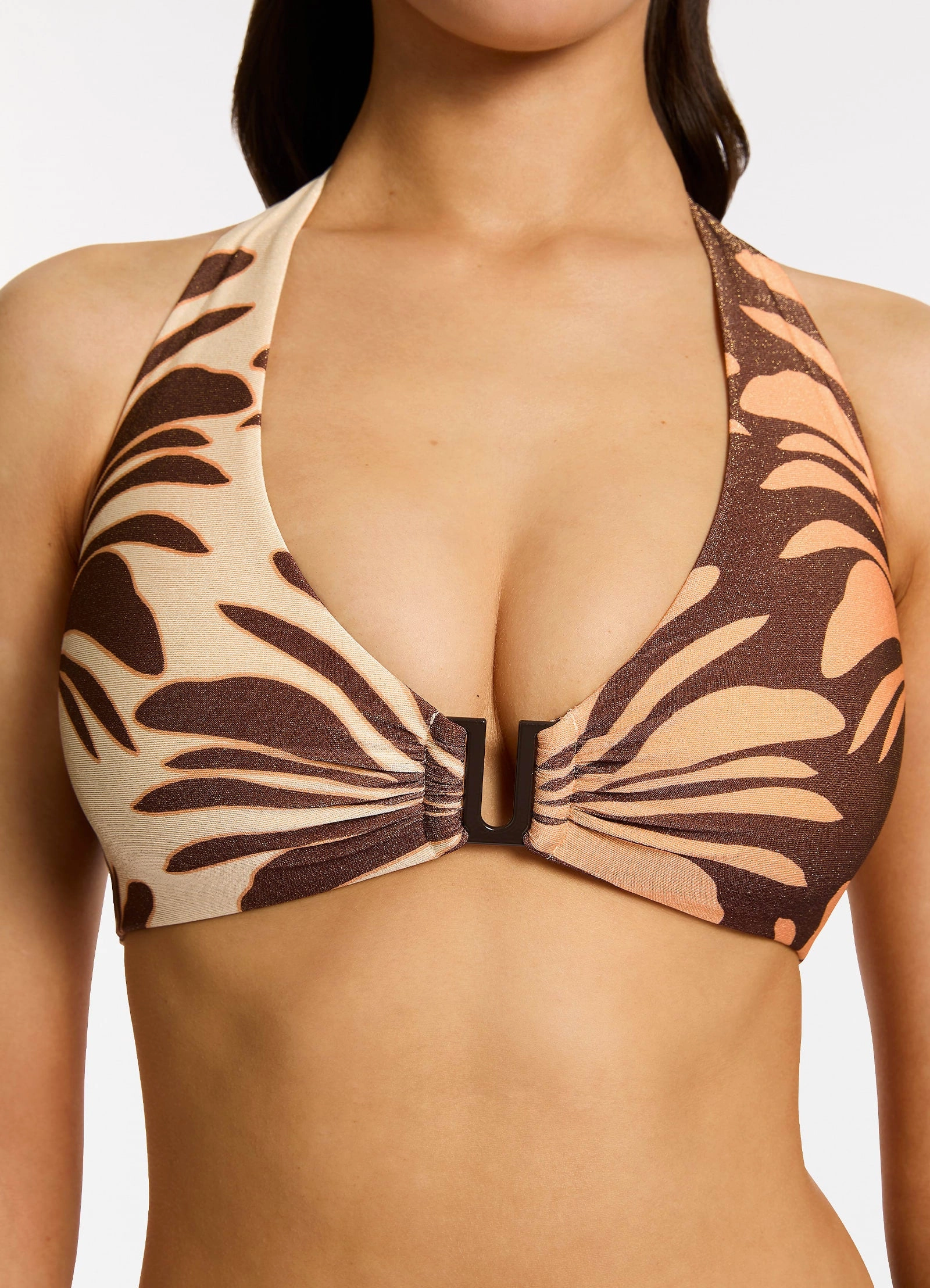 Dahlia Palm Halter Bikini Top - Chocolate