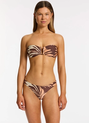 Dahlia Palm U Trim Bandeau Bikini Top - Chocolate