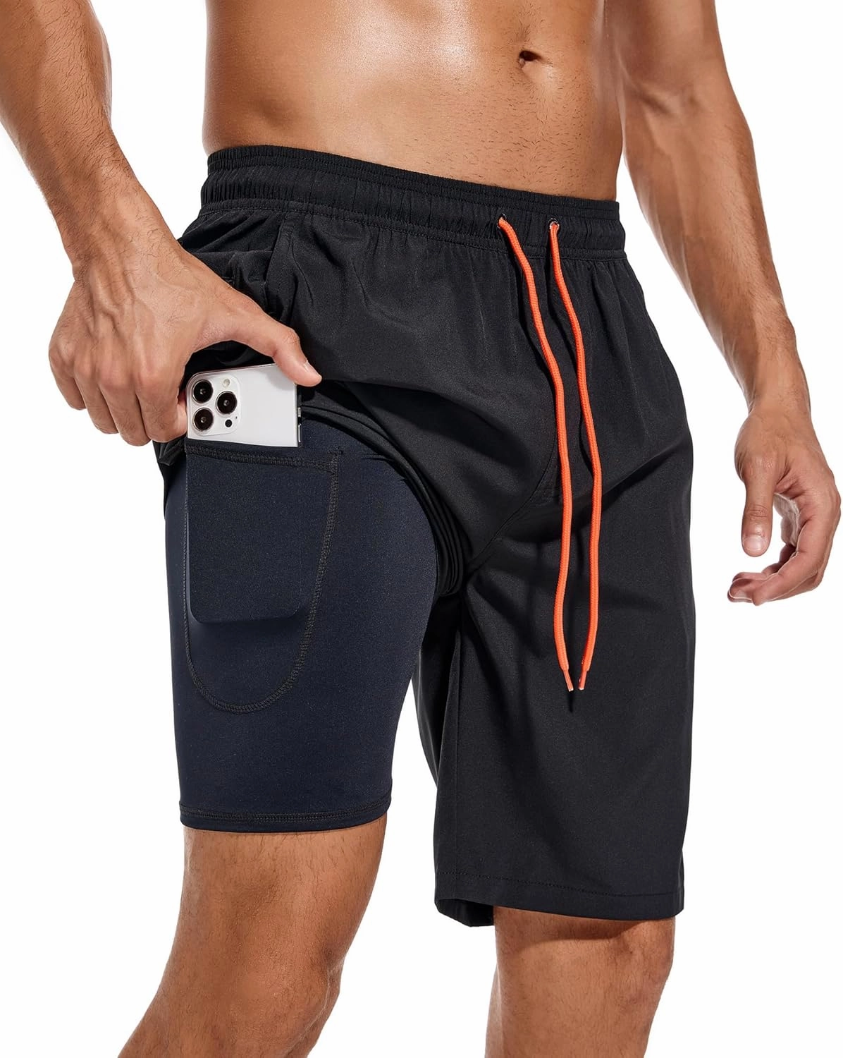 difficort Mens Swim Trunks Quick Dry Bathing Suit 9 inch Inseam Board Shorts with Compression Liner and Zipper Pocket