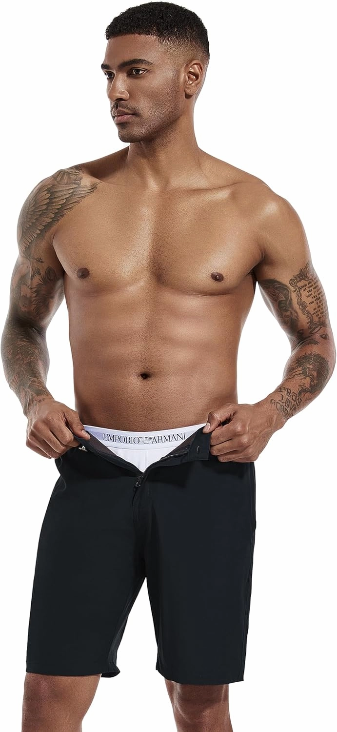 difficort Mens Swim Trunks with Compression Liner 9" Zipper Fly Bathing Suits Quick Dry Swimming Shorts with Zipper Pockets
