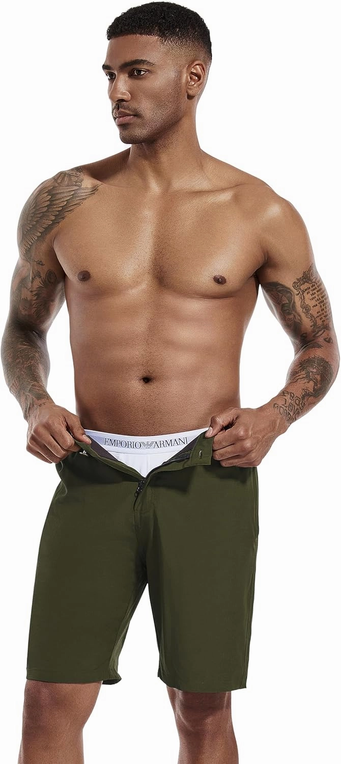 difficort Mens Swim Trunks with Compression Liner 9" Zipper Fly Bathing Suits Quick Dry Swimming Shorts with Zipper Pockets