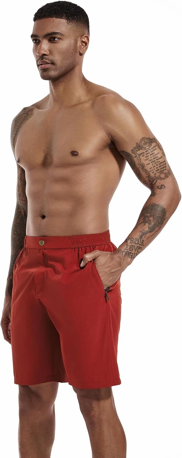 difficort Mens Swim Trunks with Compression Liner 9" Zipper Fly Bathing Suits Quick Dry Swimming Shorts with Zipper Pockets