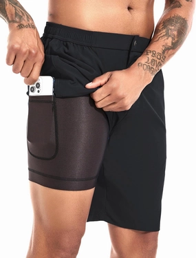 difficort Mens Swim Trunks with Compression Liner 9" Zipper Fly Bathing Suits Quick Dry Swimming Shorts with Zipper Pockets