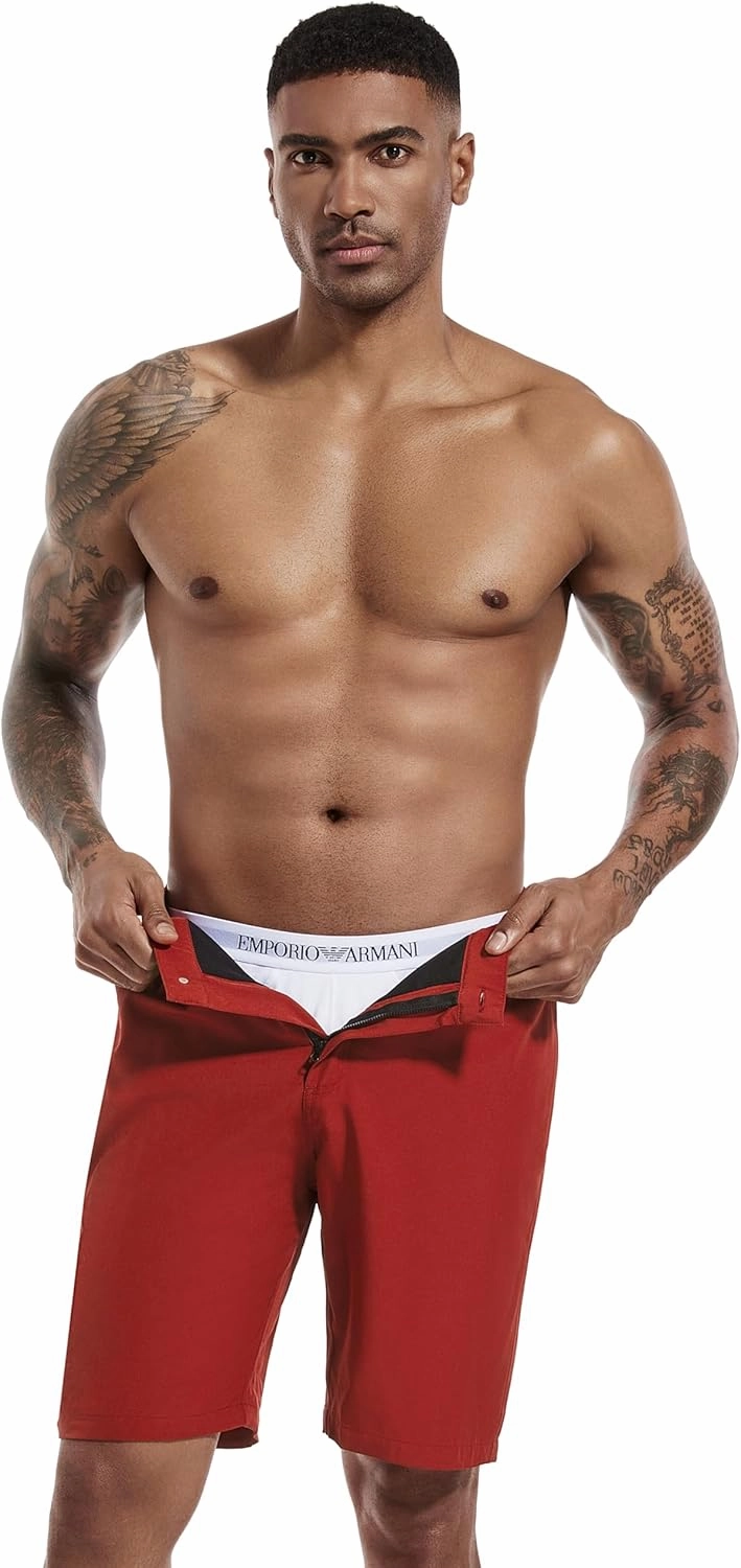 difficort Mens Swim Trunks with Compression Liner 9" Zipper Fly Bathing Suits Quick Dry Swimming Shorts with Zipper Pockets