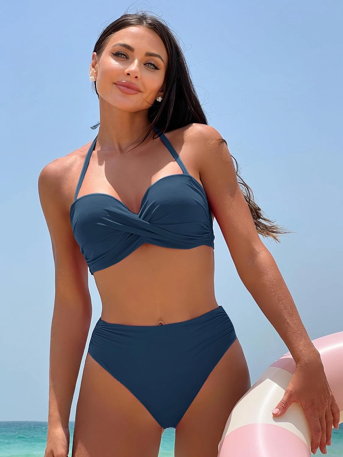 DOBREVA Women's Underwire Bandeau Bikini Top Sexy Strapless Bathing Suit Tops Halter Swimwear - Bra Sizes
