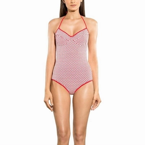 Dot Jacquard Bra Halter One Piece In Red/white