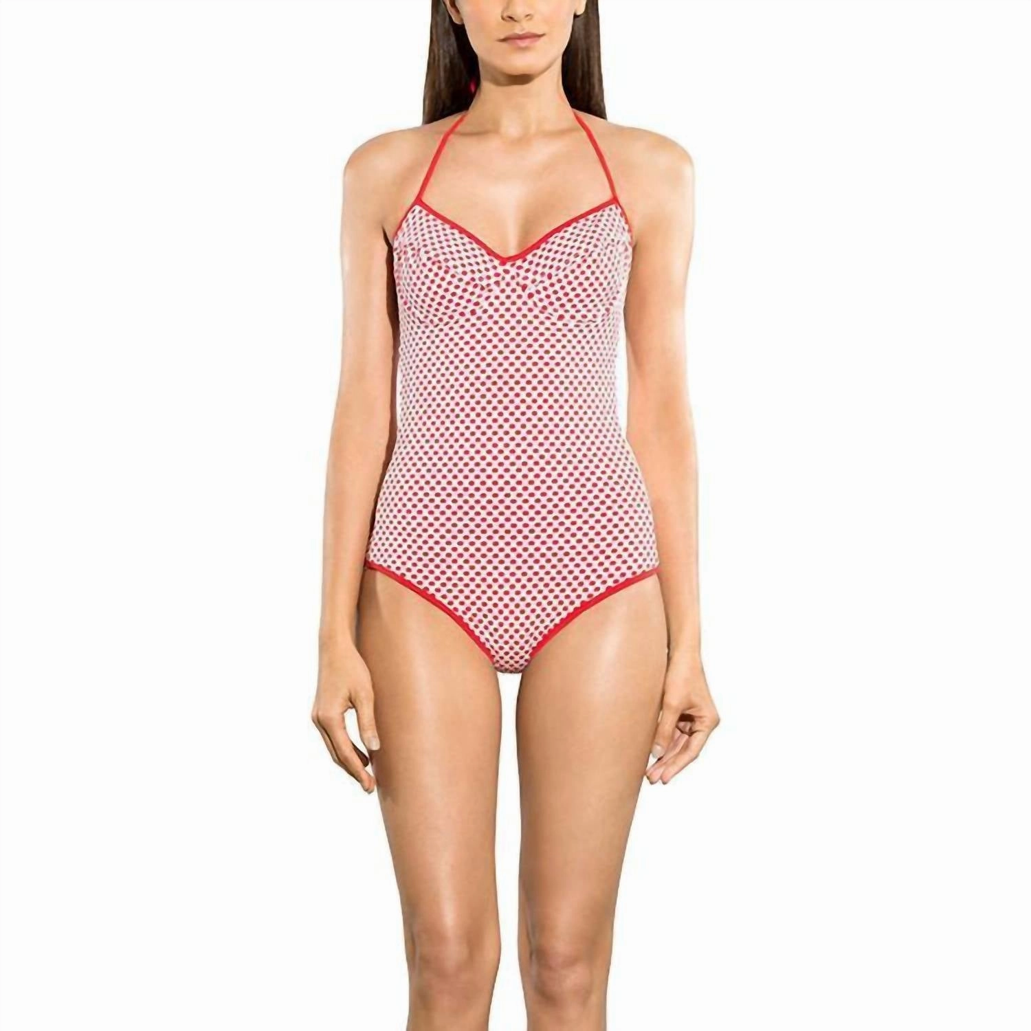 Dot Jacquard Bra Halter One Piece In Red/white