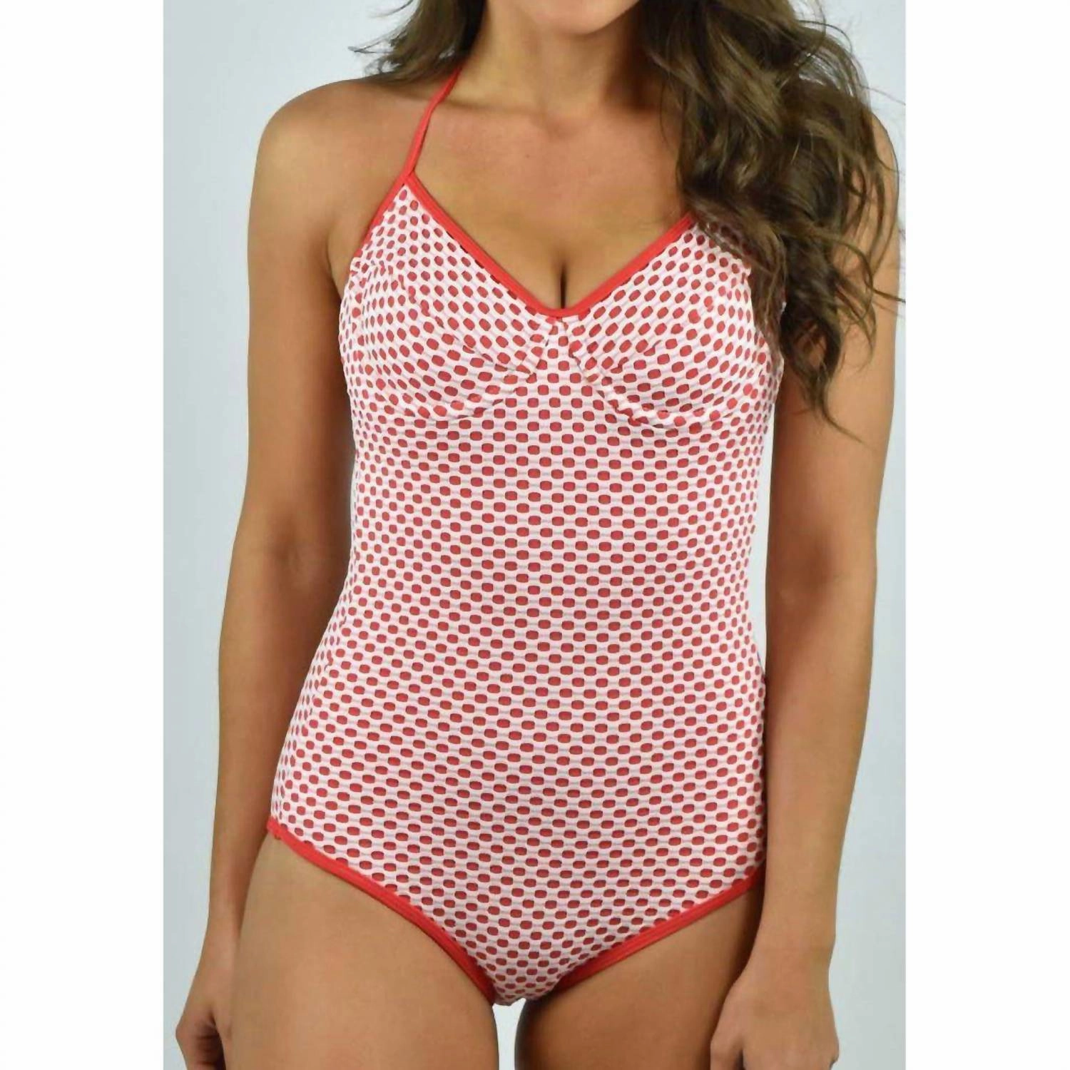 Dot Jacquard Bra Halter One Piece In Red/white