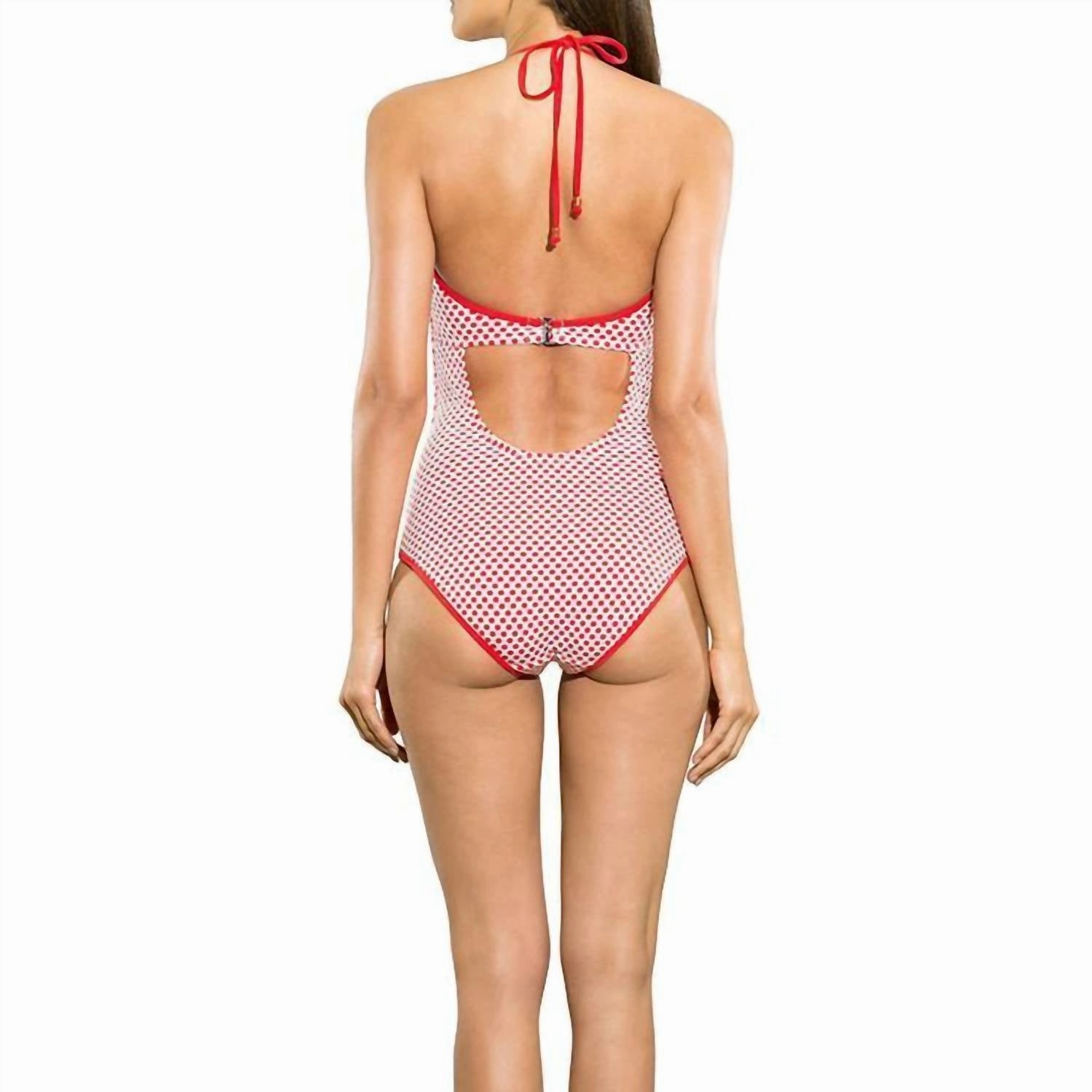 Dot Jacquard Bra Halter One Piece In Red/white