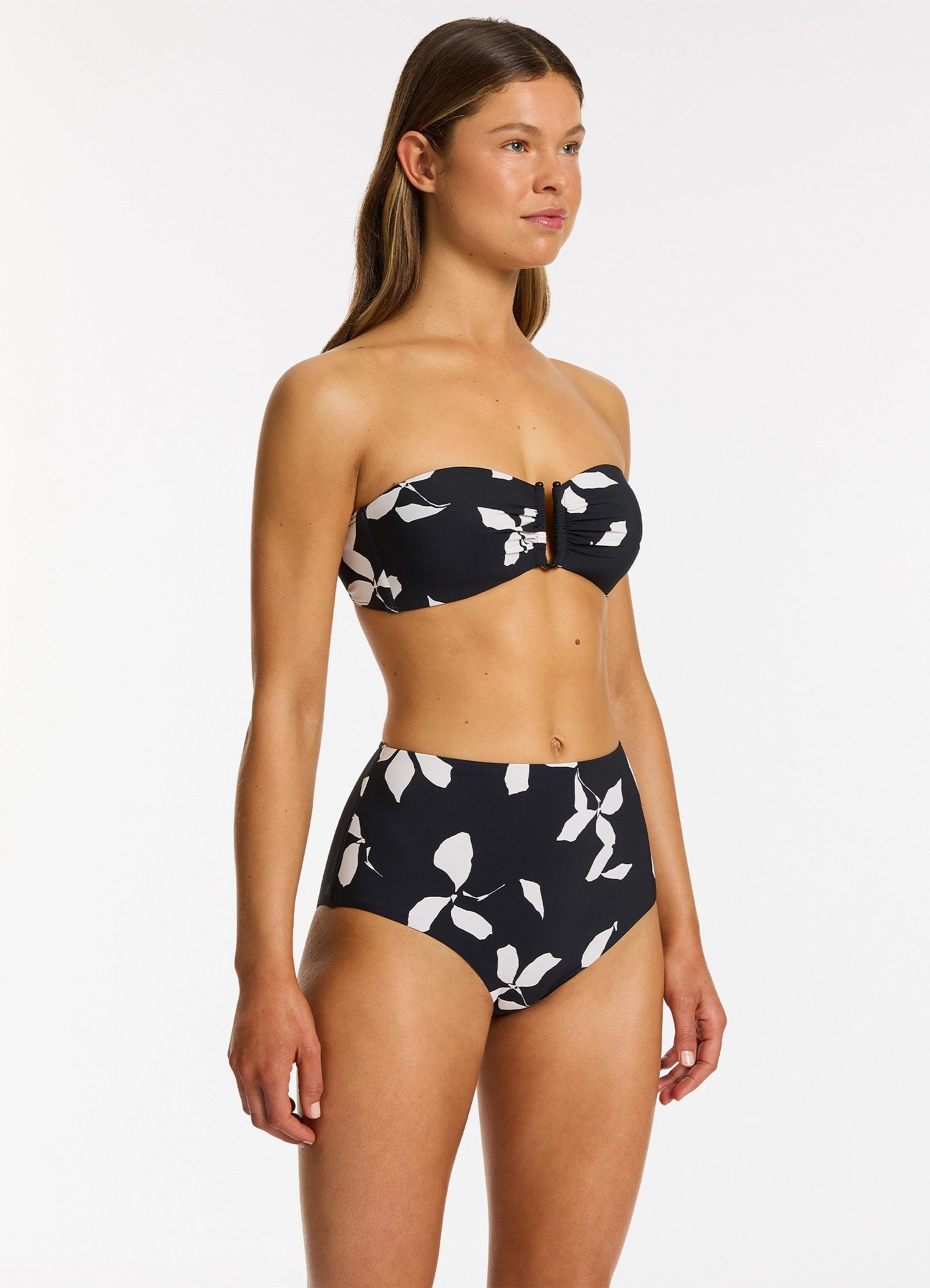 Elora Bloom High Waist Bikini Bottom - Black