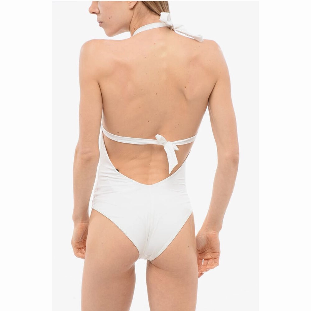 Ermanno Scervino Solid Color One Piece Swimsuit with Open Back and Lace Women's Side