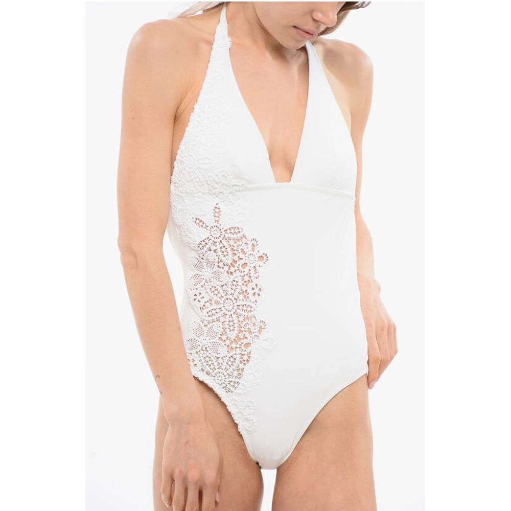 Ermanno Scervino Solid Color One Piece Swimsuit with Open Back and Lace Women's Side