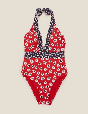 Floral Halterneck Plunge Swimsuit