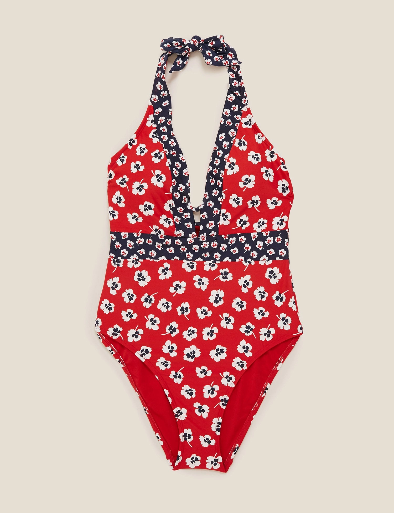 Floral Halterneck Plunge Swimsuit