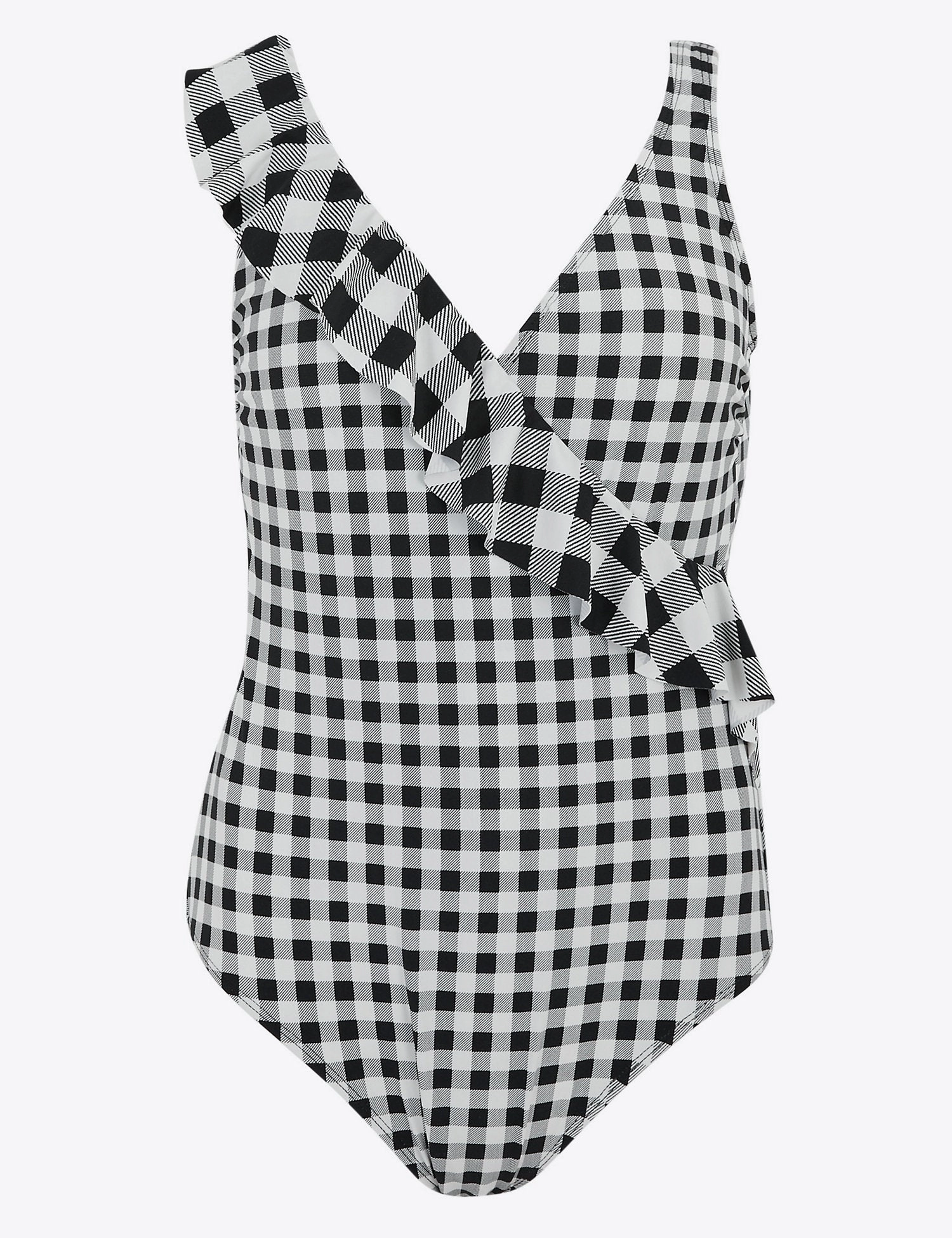 Gingham Ruffle Padded Plunge Swimsuit