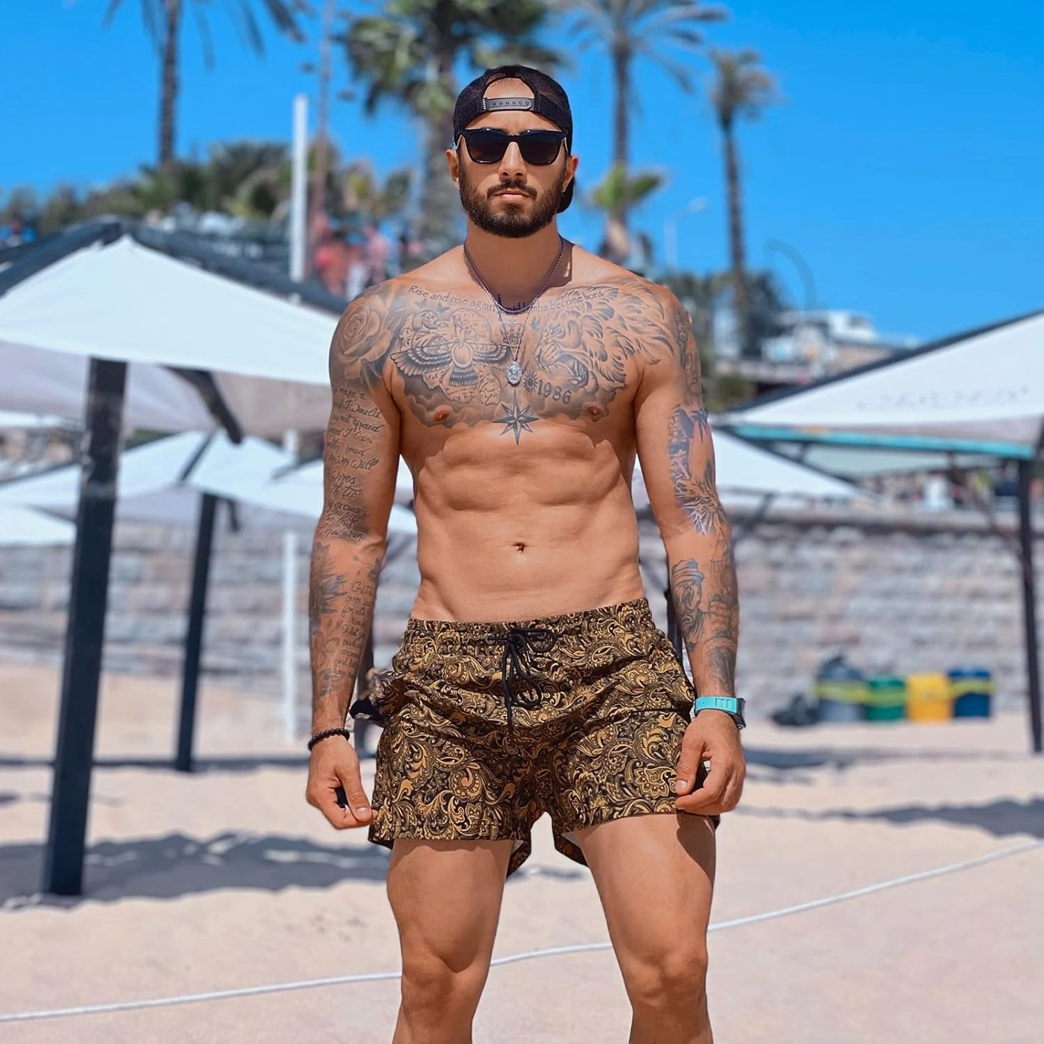 GINGTTO Men's Beach Shorts Bathing Suits with Mesh Lining