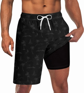 Goodstoworld Men's Funny Swim Trunks with Compression Liner 2 in 1 Quick-Dry 9" Stretch Shorts with Three Pockets
