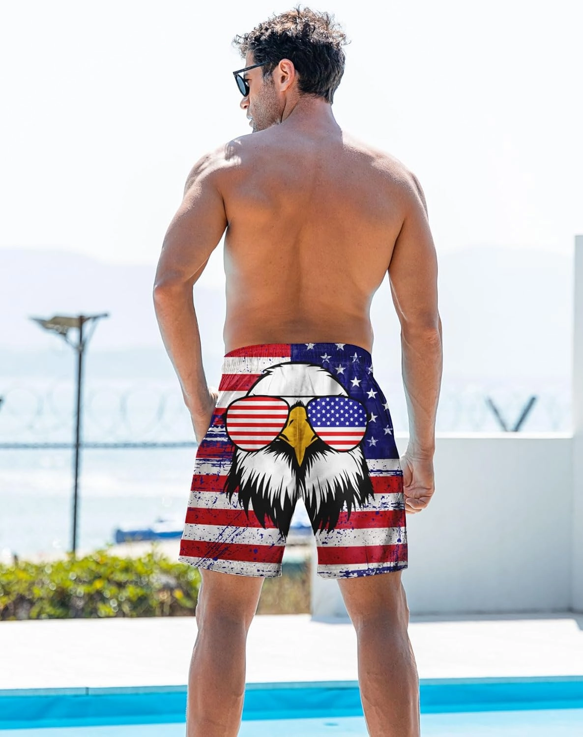 Goodstoworld Men's Novelty Swimtrunks Quick Dry 3D Printed Mesh Lining Beach Board Shorts with Pockets S-4XL