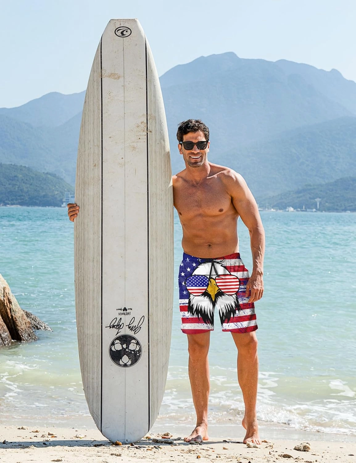 Goodstoworld Men's Novelty Swimtrunks Quick Dry 3D Printed Mesh Lining Beach Board Shorts with Pockets S-4XL