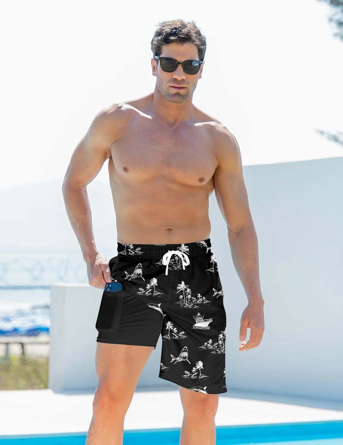 Goodstoworld Mens Swim Trunks with Compression Liner 9'' Inseam Quick Dry Swimsuit Shorts M-3XL