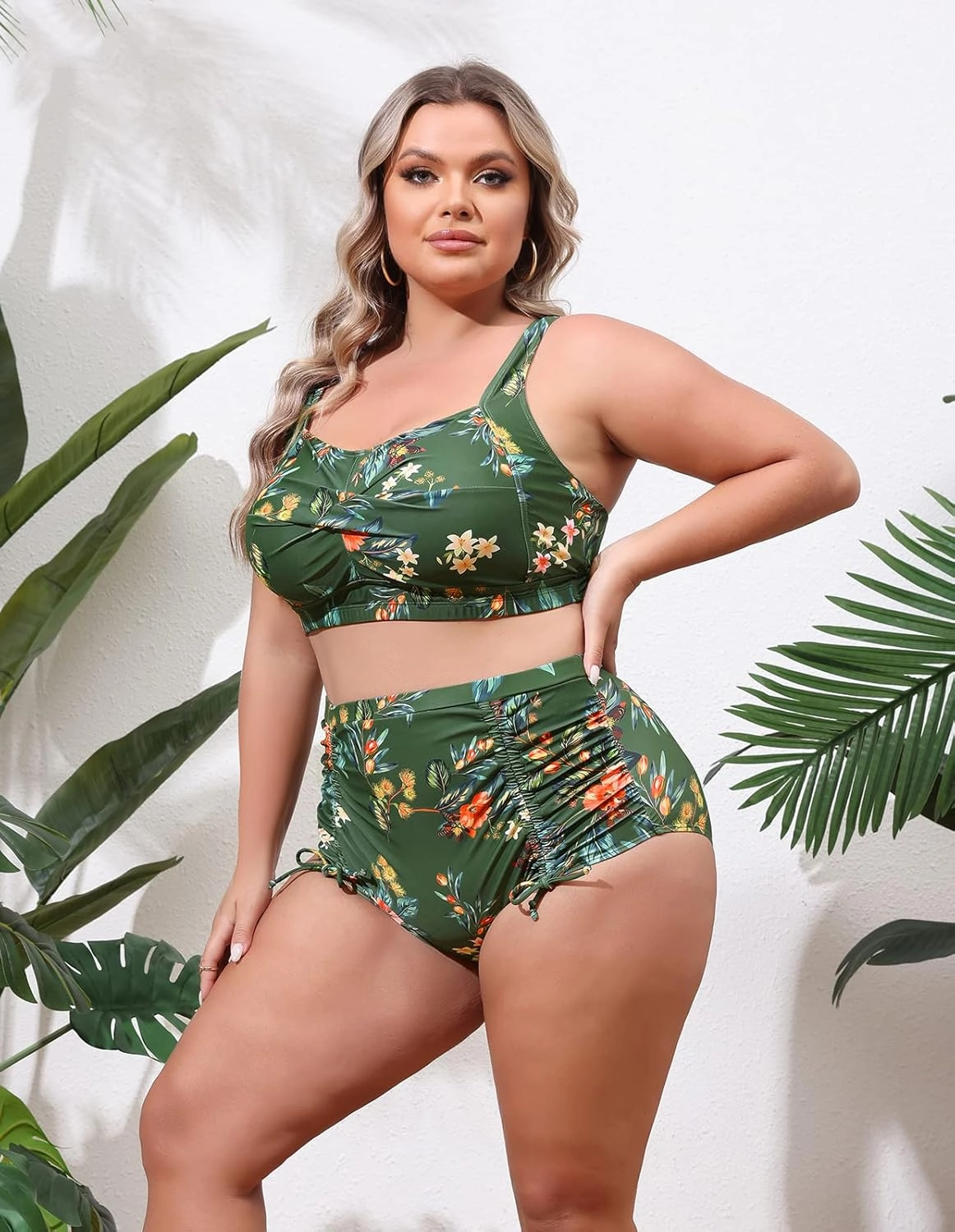 Hanna Nikole Women Plus Size Two Piece Swimsuit Sets Twist Front Bikini Bathing Suit with Drawstring Ruched Bottom