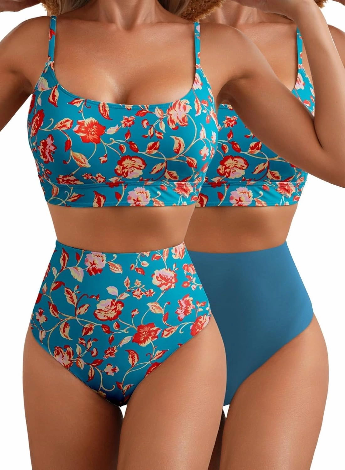 Herseas 2 Piece High Waisted Bikini Set for Women 2025 Spaghetti Straps Swim Top with Reversible Bottom Bathing Suit
