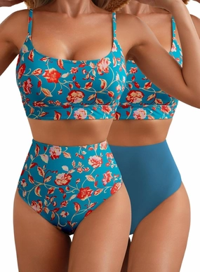 Herseas 2 Piece High Waisted Bikini Set for Women 2025 Spaghetti Straps Swim Top with Reversible Bottom Bathing Suit