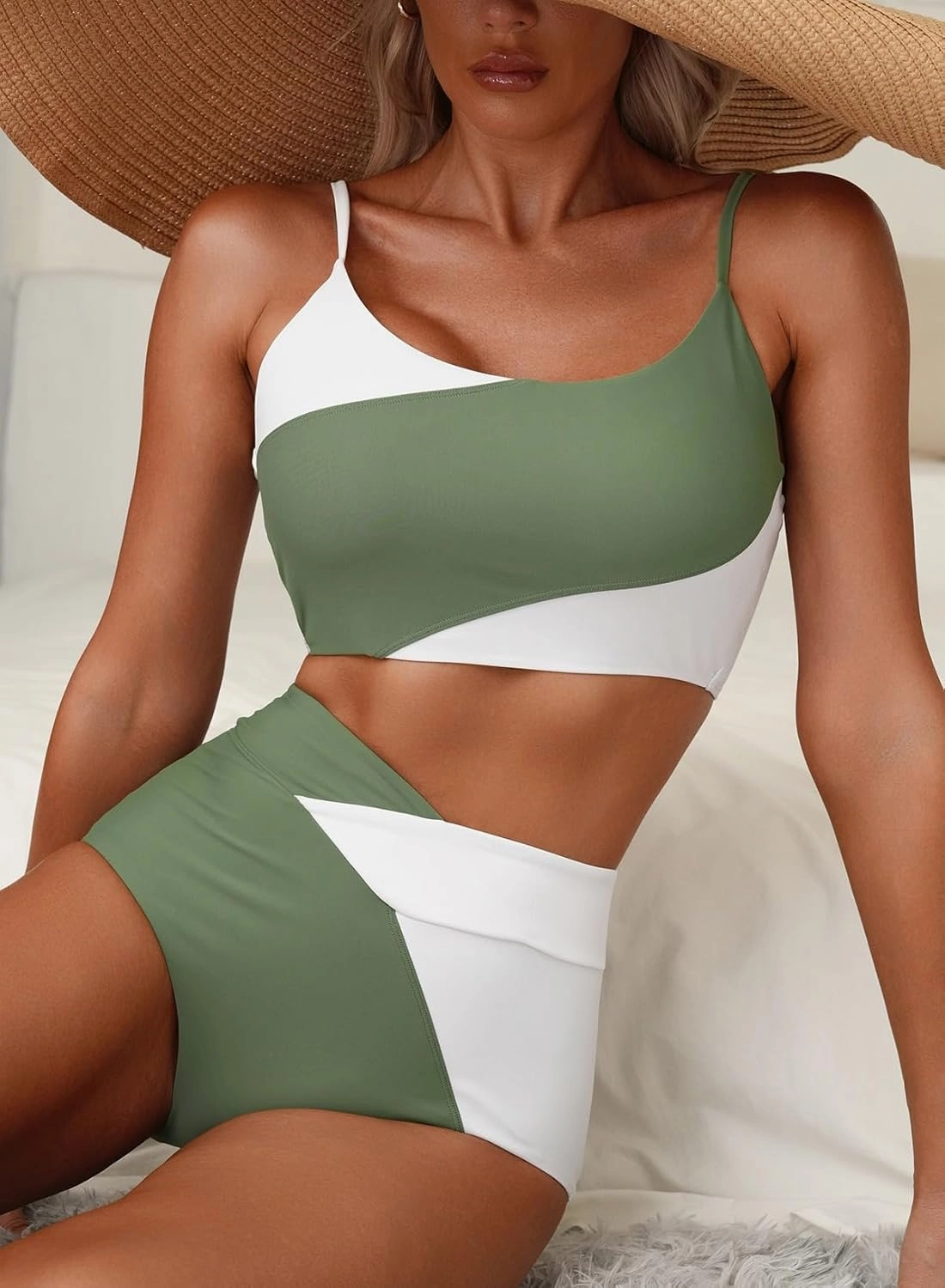 Herseas Women 2 Piece High Waisted Bestselling Bikini Color Block Swimsuit 2025 Summer Beach Bathing Suits