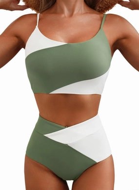 Herseas Women 2 Piece High Waisted Bestselling Bikini Color Block Swimsuit 2025 Summer Beach Bathing Suits
