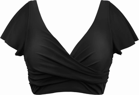 Hilor Women's Underwire Bikini Tops Short Sleeve Tankini Bathing Suits Front Twist Push Up Swimsuit Top Only