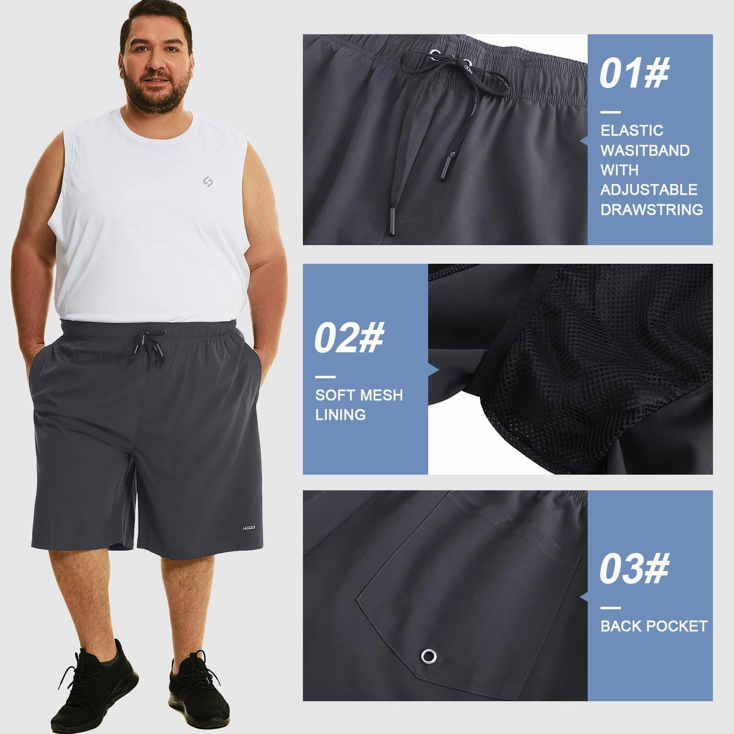 HOdo Mens Big and Tall Swim Trunks 11 inch with Mesh Liner 2X-7X