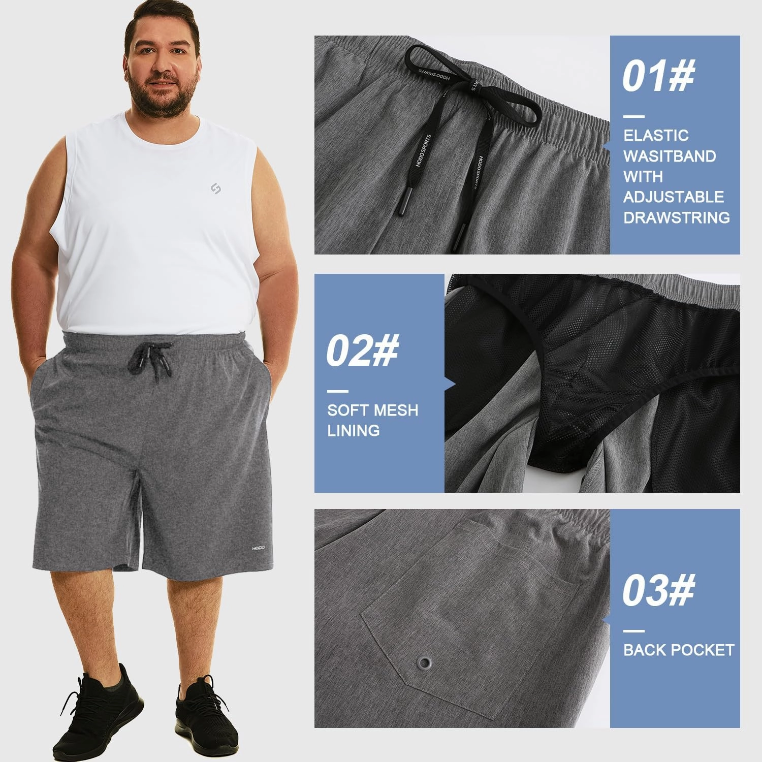 HOdo Mens Big and Tall Swim Trunks 11 inch with Mesh Liner 2X-7X