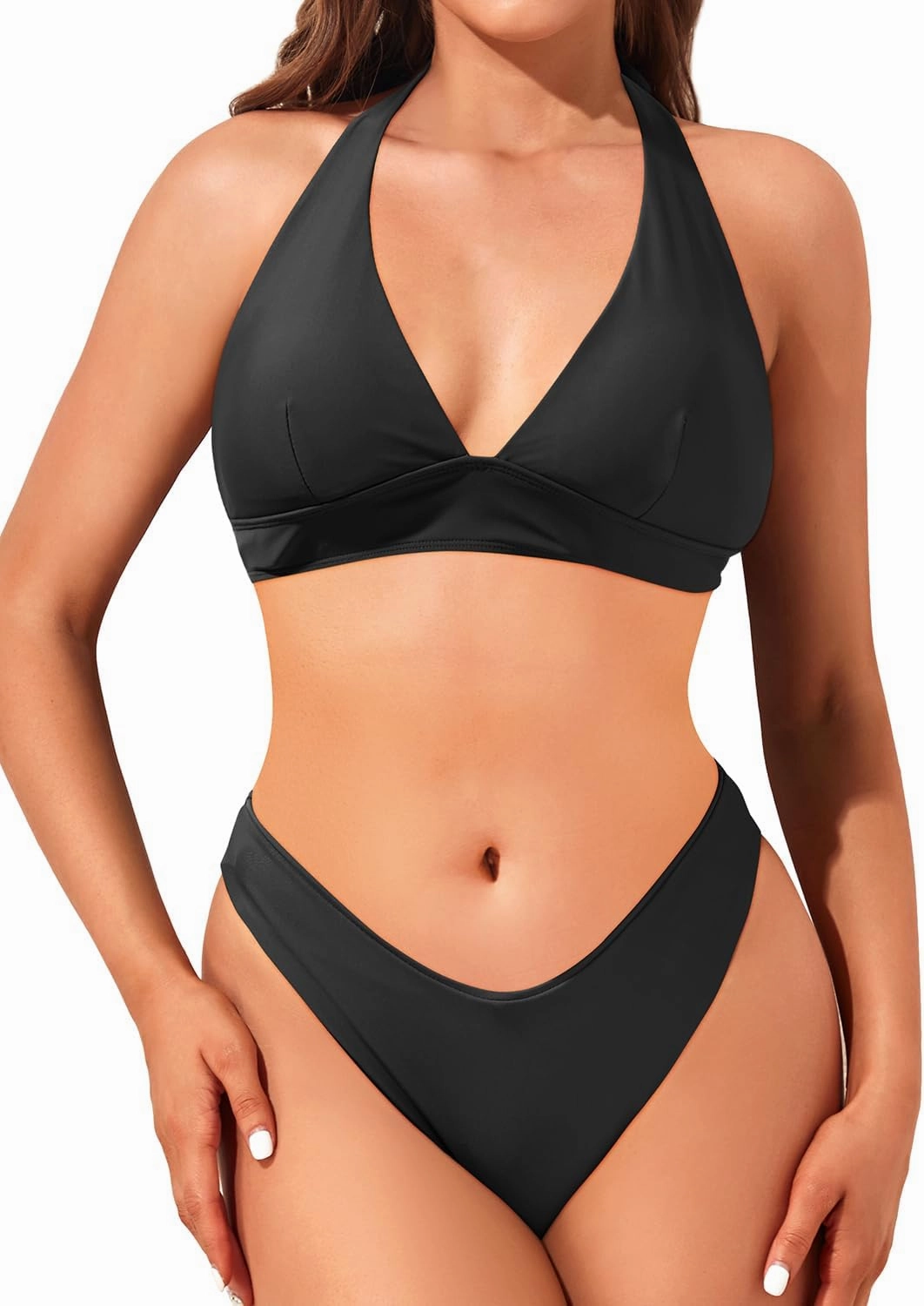 Holipick High Cut Bikini Sets for Women Two Piece Halter Cheeky Swimsuit V Neck Sexy Bathing Suits